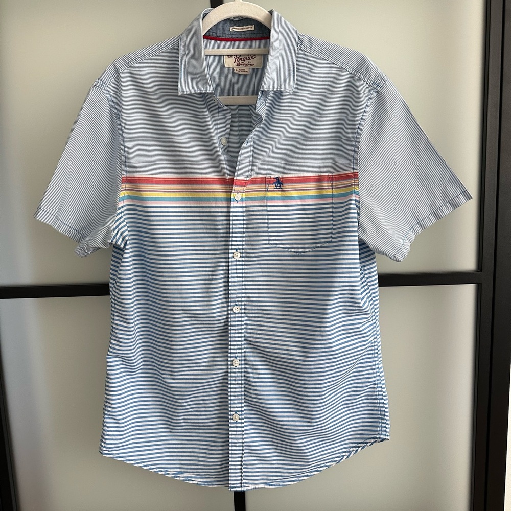Original Penguin | Blue Striped Casual Button Down Short Sleeve Shirt (size L)
